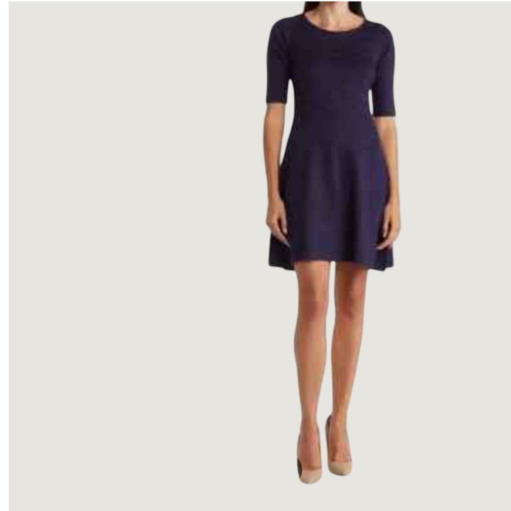 Eliza J  NEW Womens Navy Blue Fit and Flare Ponte Knit Dress EJ0M1896 S 14 Offic